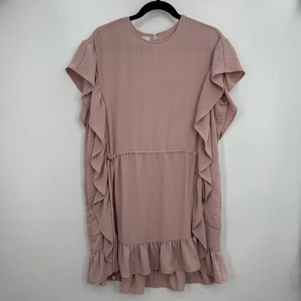 Sabina musayev Ruffled Pink mini Dress Short sleeve tie waist small sundress S - Picture 1 of 7